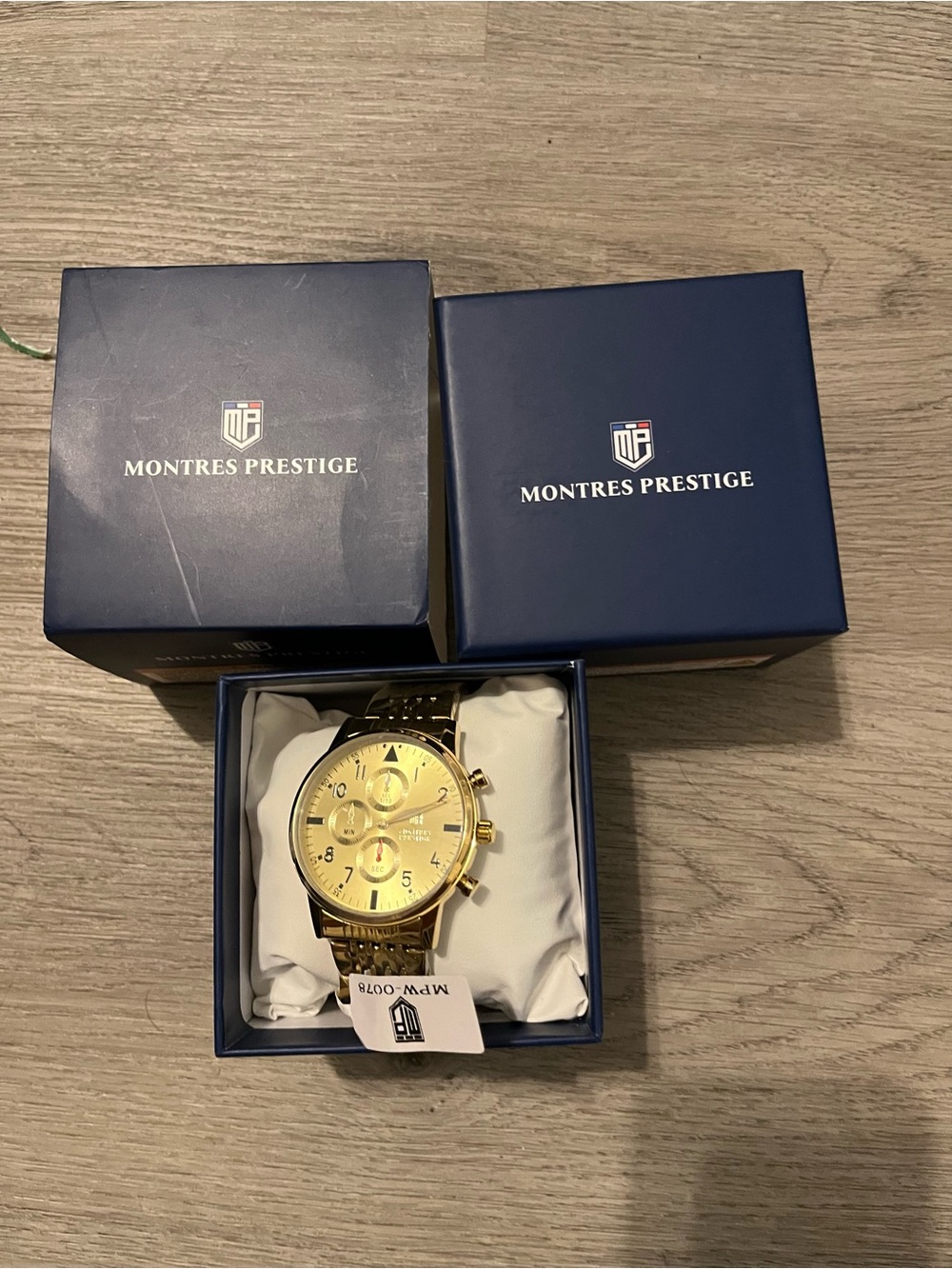 Montres Prestige MPW-0078 Men’s Gold Tone Multi-Dial Watch NWT Box - Picture 10 of 10